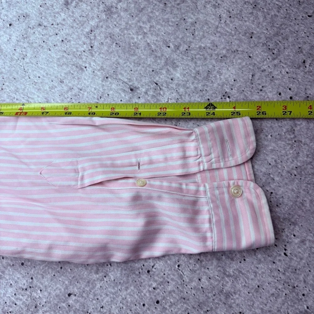 Vintage Polo Ralph Lauren Pink White Striped Button Up Mens L Cotton Blue Pony